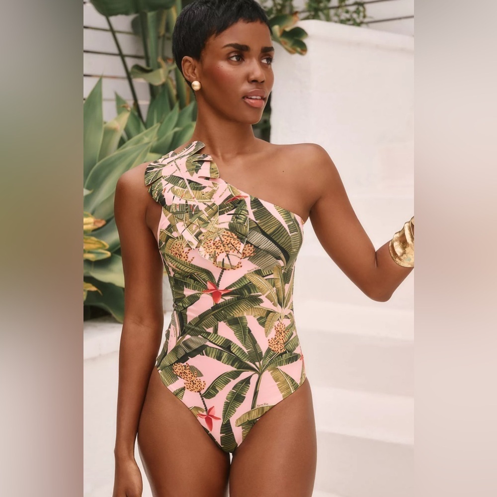 NWT Farm Rio One-Shoulder One-Piece Swimsuit